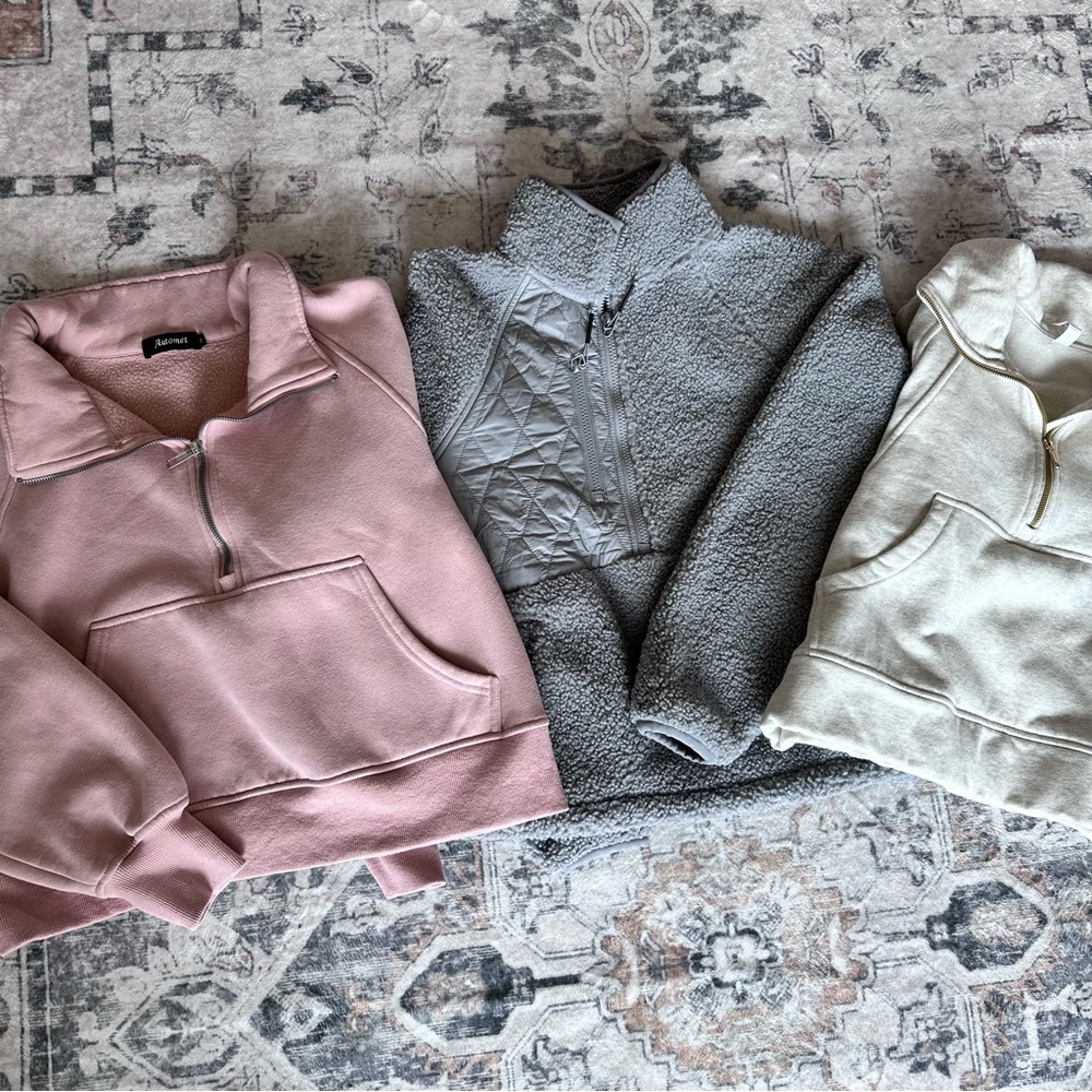 Pink, Gray, and Cream Quarter-Zip Sweatshirts